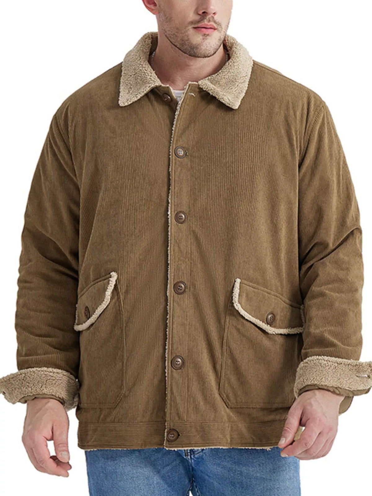 Men's Corduroy Sherpa-Lined Button-Up Jacket