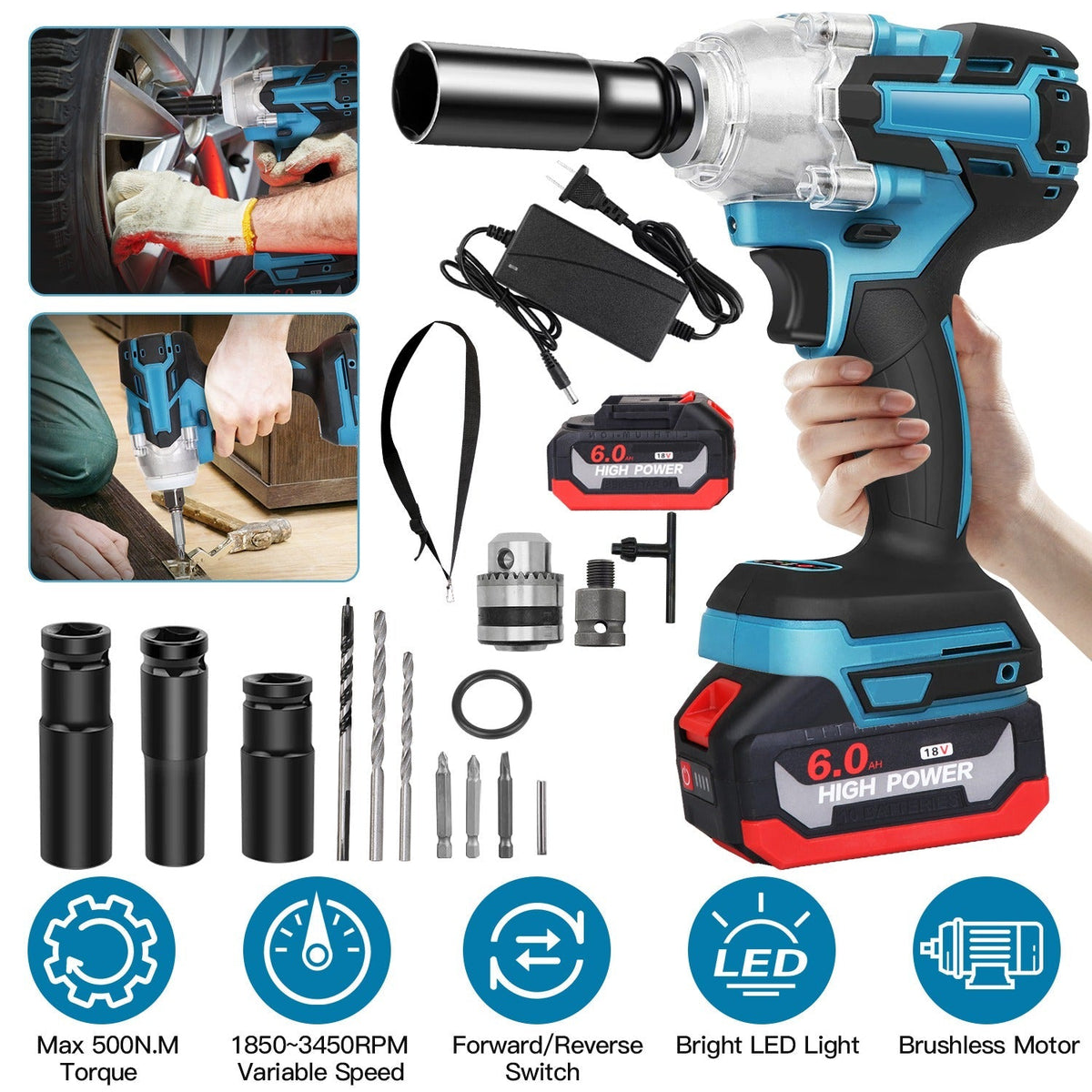 3-in-1 Cordless Impact Wrench, Drill & Screwdriver Kit
