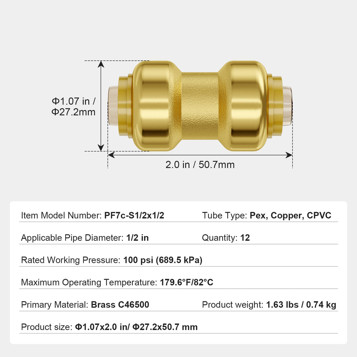 VEVOR 1/2-in. Push-Fit Pipe Fittings — 12-Piece Set