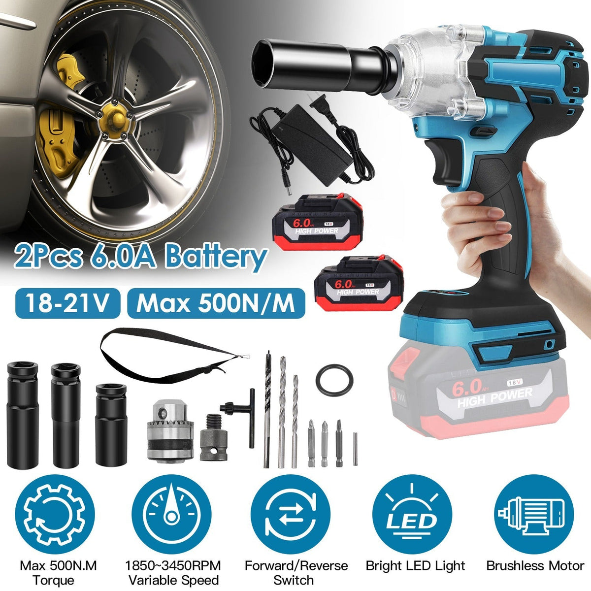 3-in-1 Cordless Impact Wrench, Drill & Screwdriver Kit