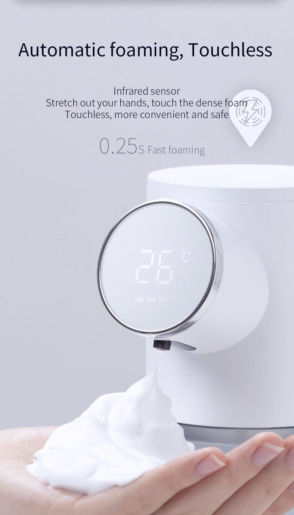 Rechargeable Foaming Soap Dispenser with Temperature Display