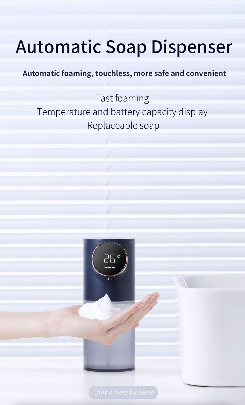 Rechargeable Foaming Soap Dispenser with Temperature Display