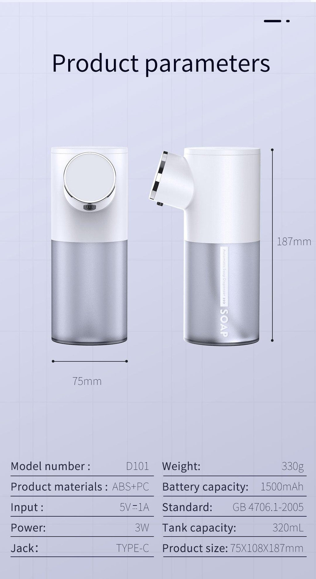 Rechargeable Foaming Soap Dispenser with Temperature Display