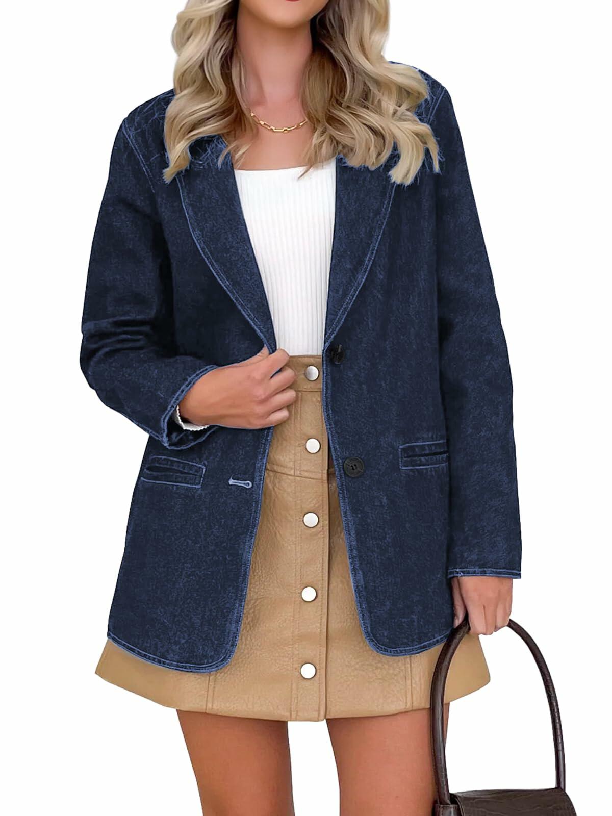 Fisoew Women's Denim Blazer — Blue, Medium