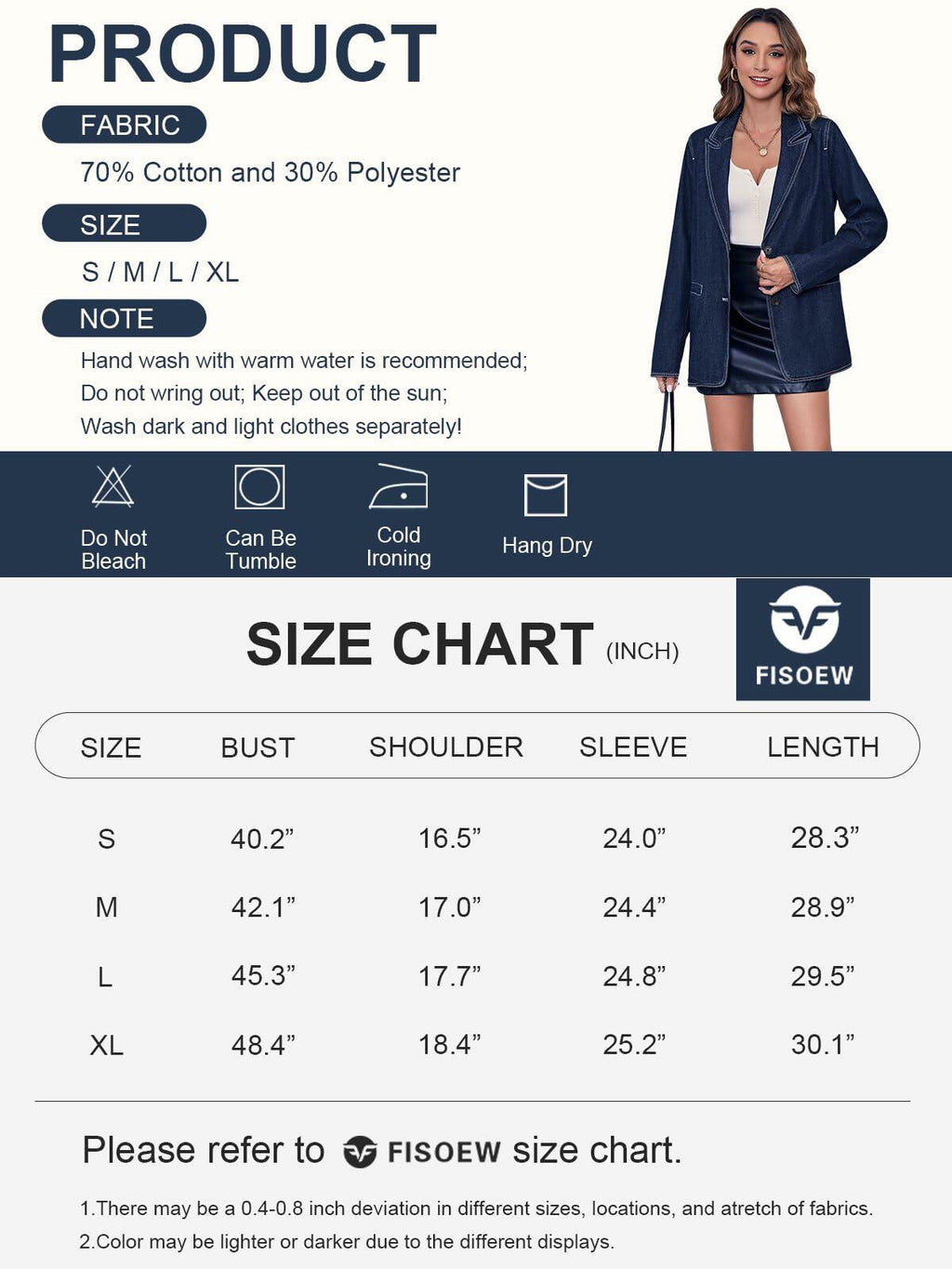 Fisoew Women's Denim Blazer — Blue, Medium