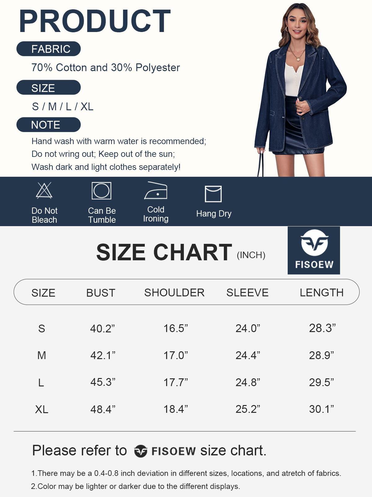 Fisoew Women's Denim Blazer — Blue, Medium