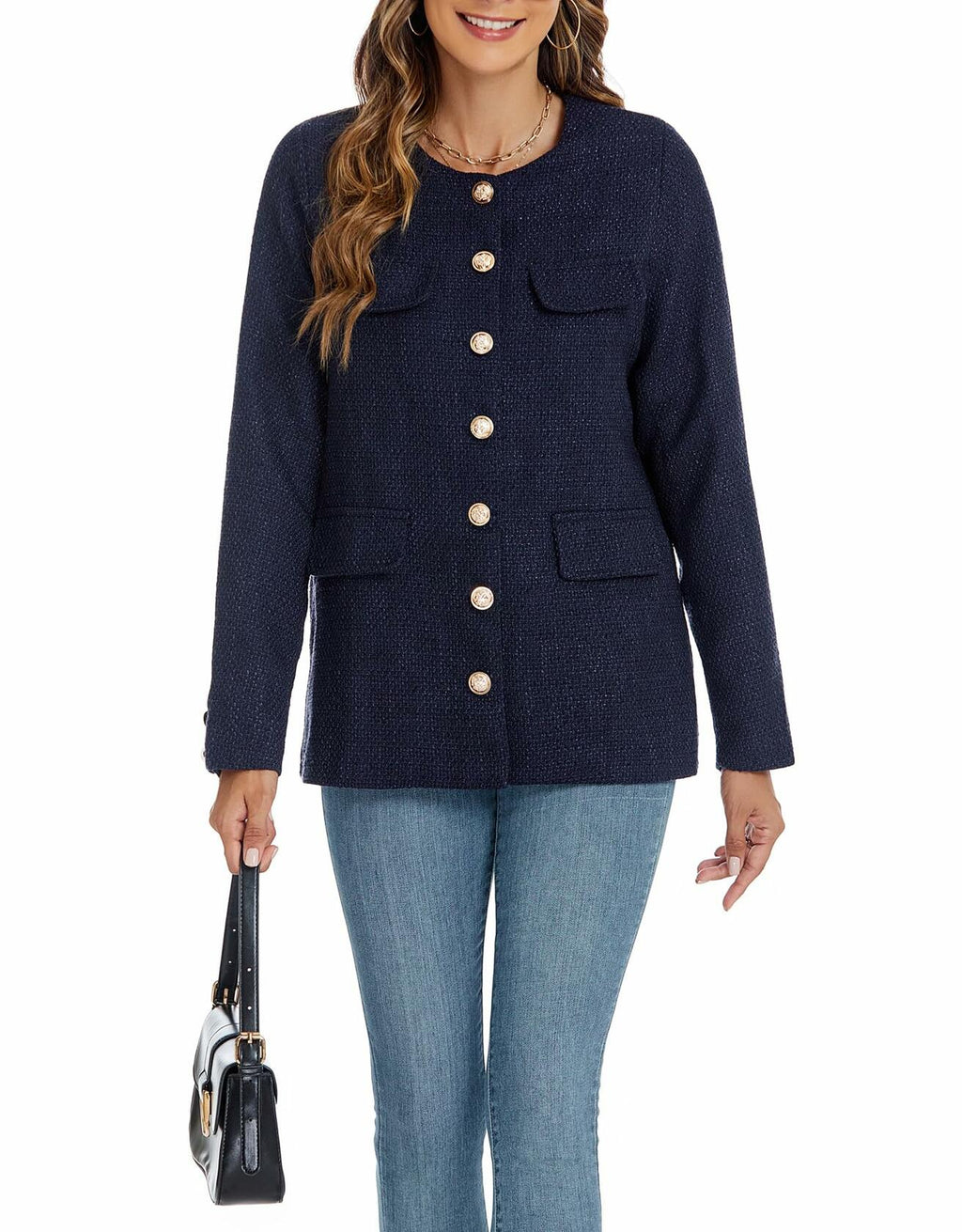 YEXPINE Women's Blue Tweed Blazer — Small