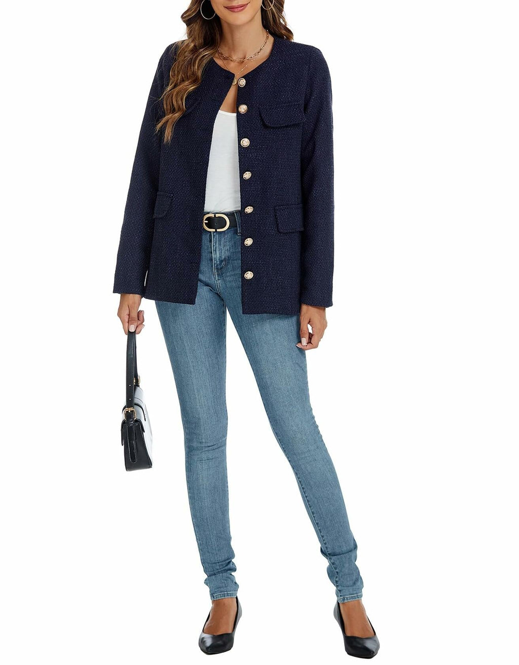 YEXPINE Women's Blue Tweed Blazer — Small