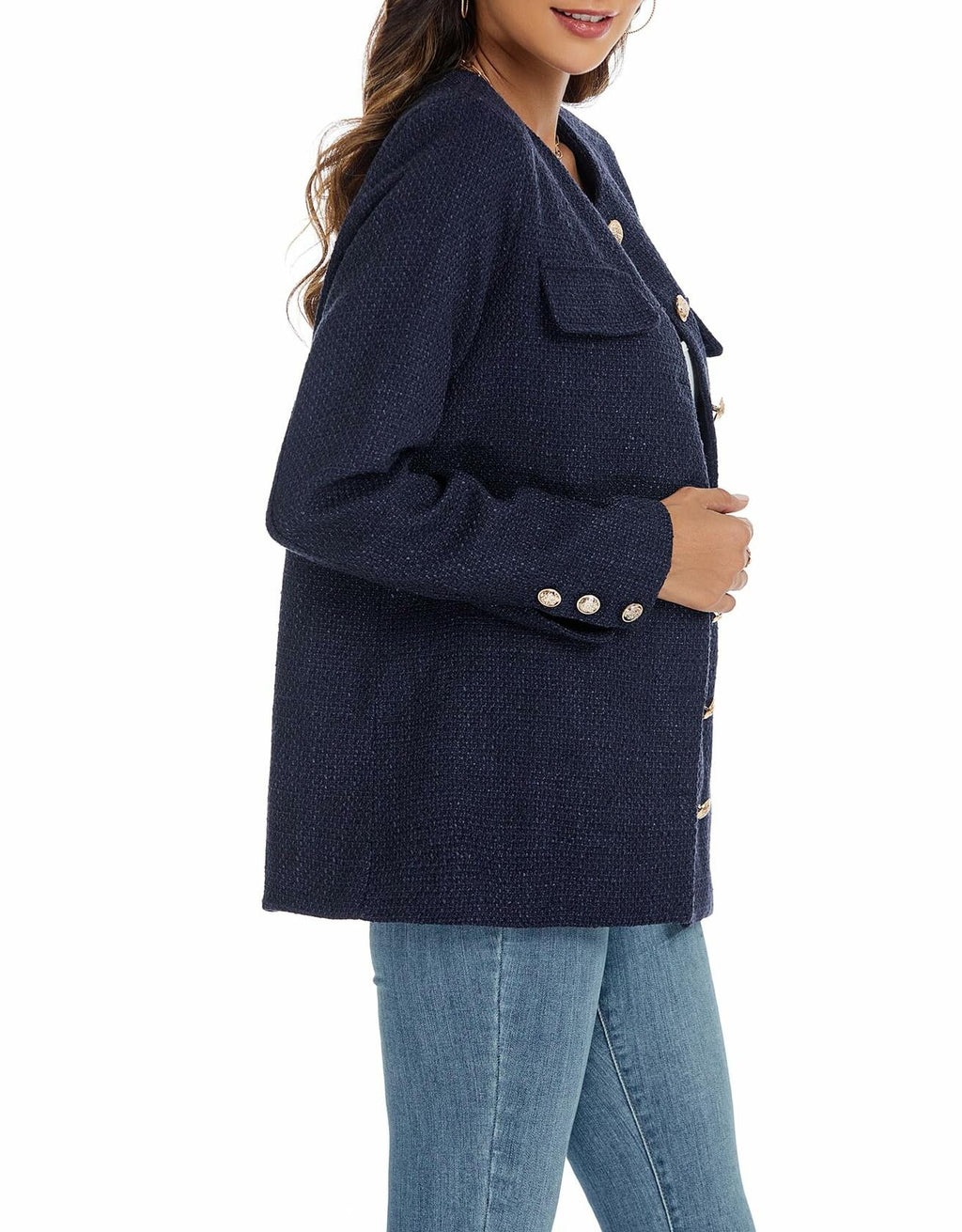 YEXPINE Women's Blue Tweed Blazer — Small