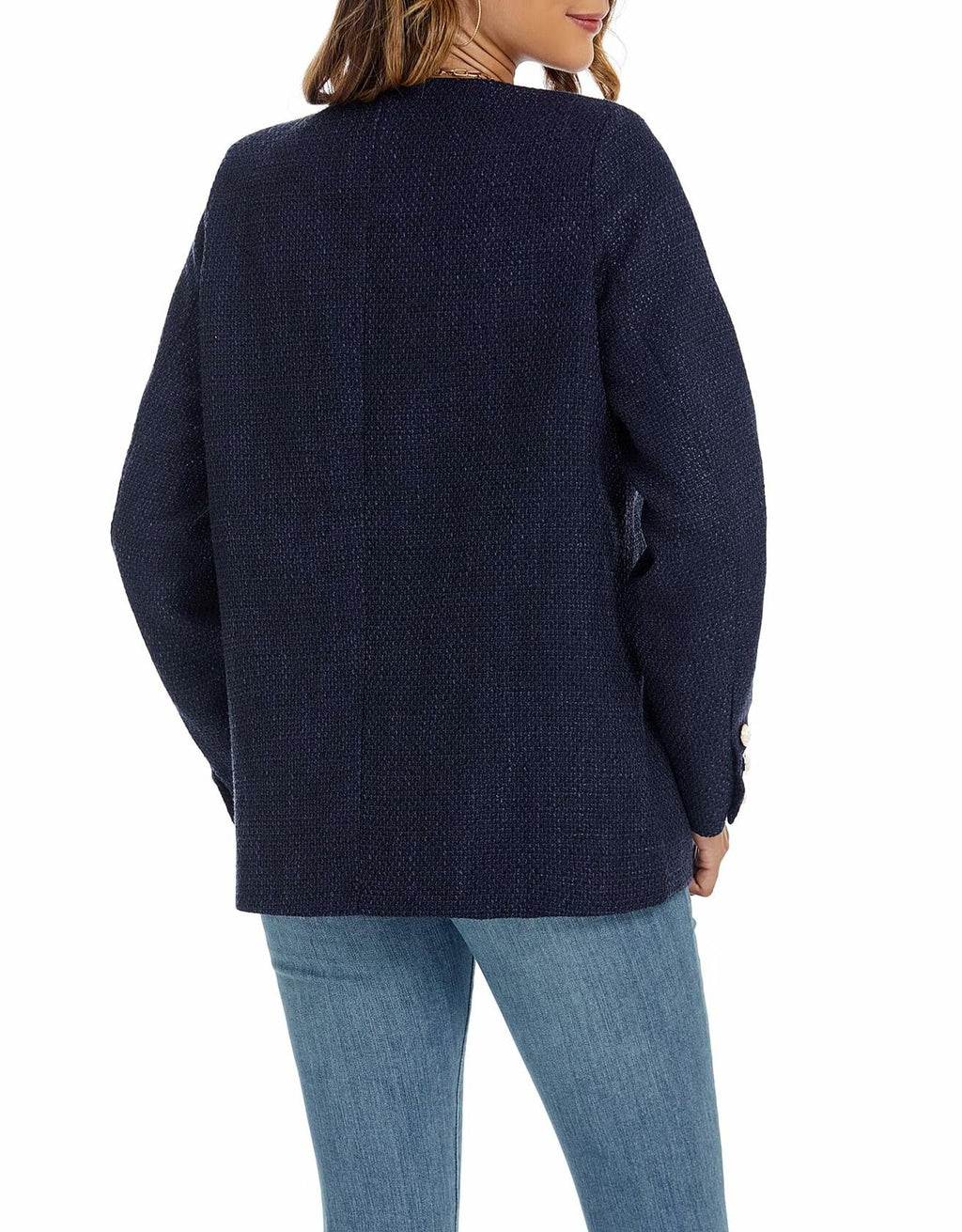 YEXPINE Women's Blue Tweed Blazer — Small