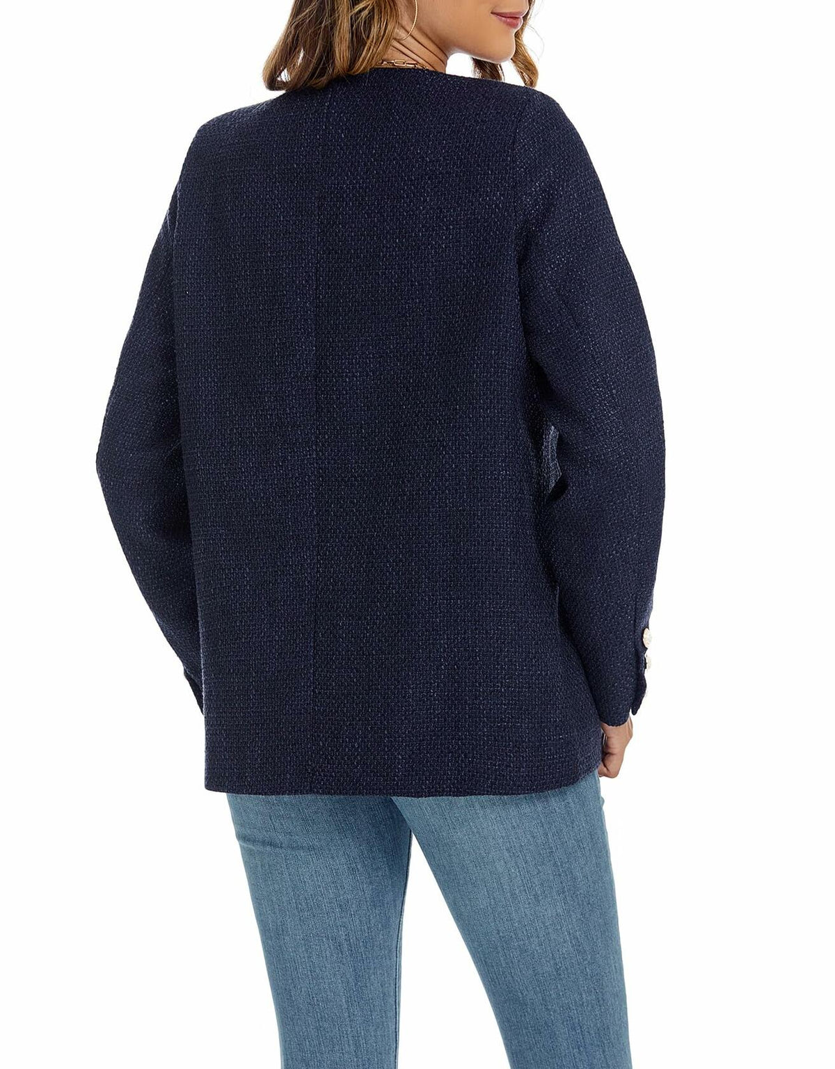 YEXPINE Women's Blue Tweed Blazer — Small