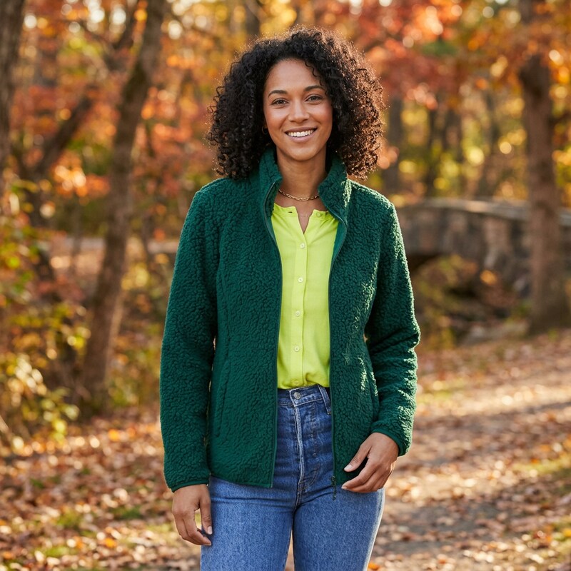 Amazon Essentials Women's Sherpa Jacket - Green, Large