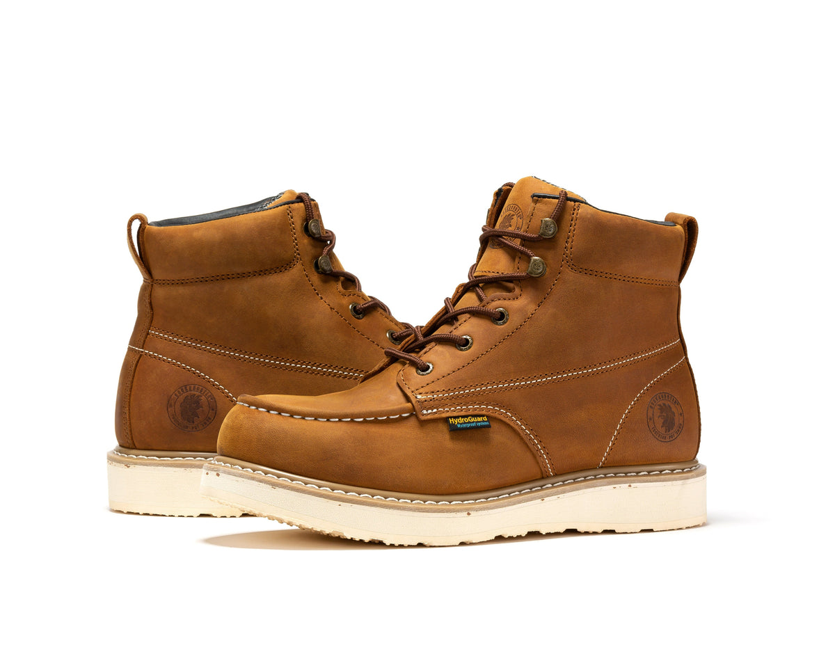 ROCKROOSTER Edgewood Men's 6 inch Brown steel toe waterproof wedge work boots SAP858