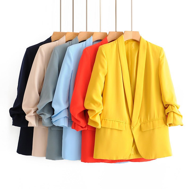 Women's Ruched Three-Quarter Sleeve Blazer — MS241