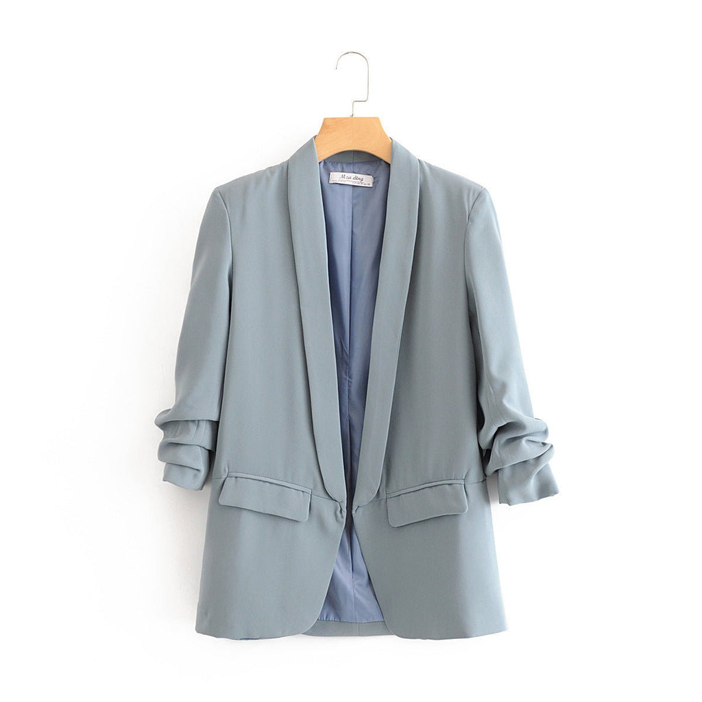 Women's Ruched Three-Quarter Sleeve Blazer — MS241