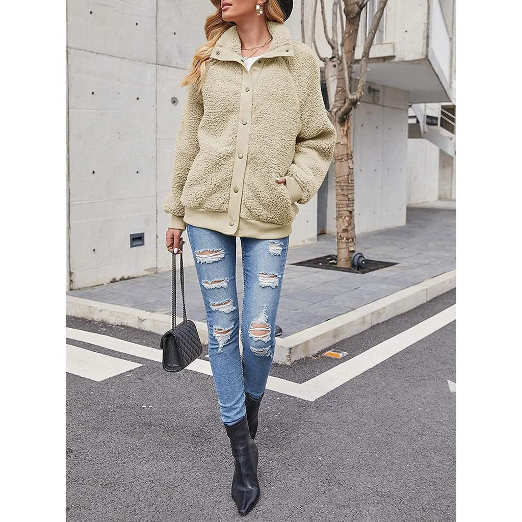 Women's Sherpa Fleece Snap-Button Jacket