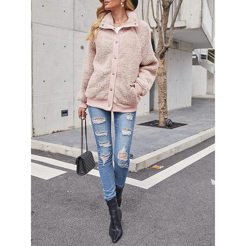 Women's Sherpa Fleece Snap-Button Jacket