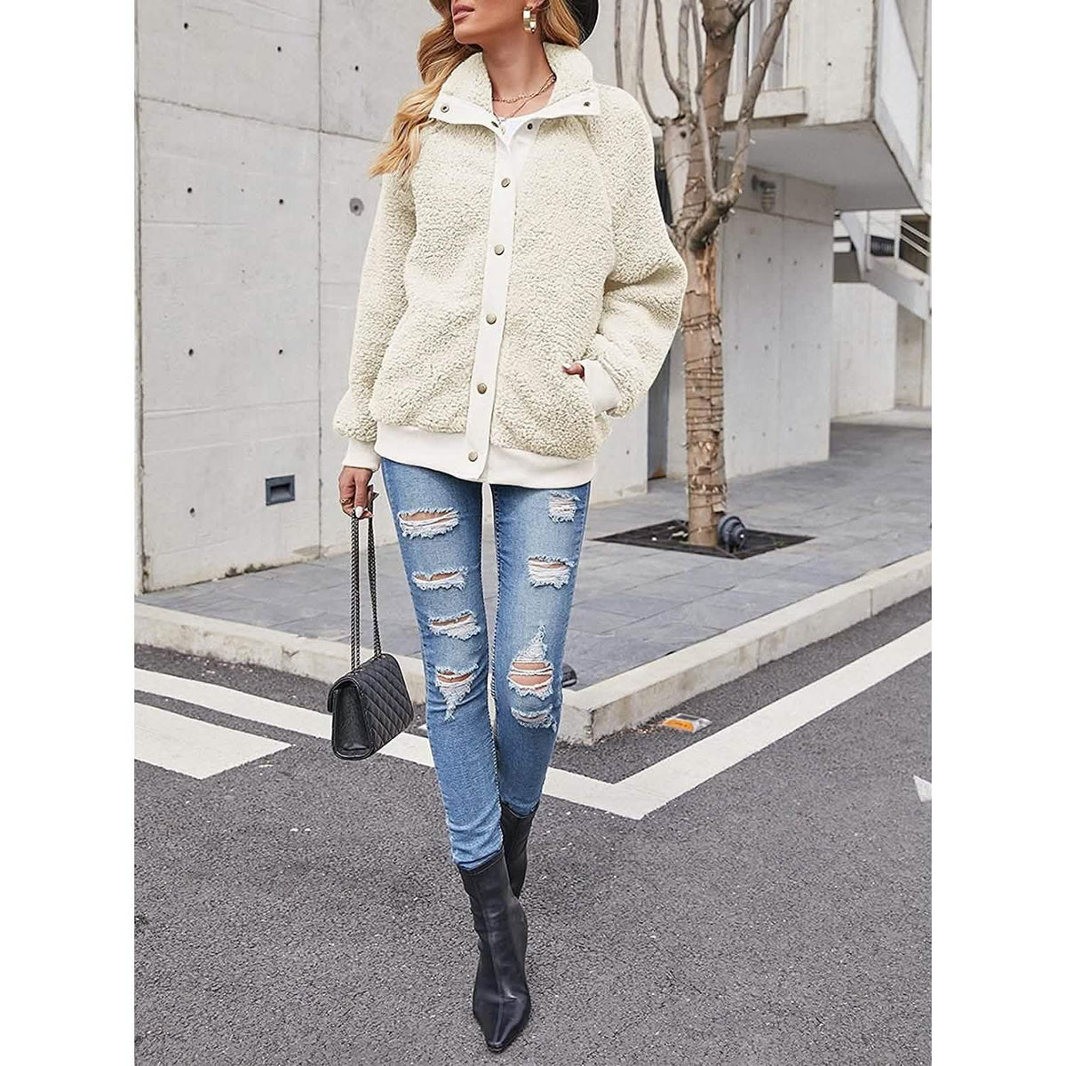 Women's Sherpa Fleece Snap-Button Jacket