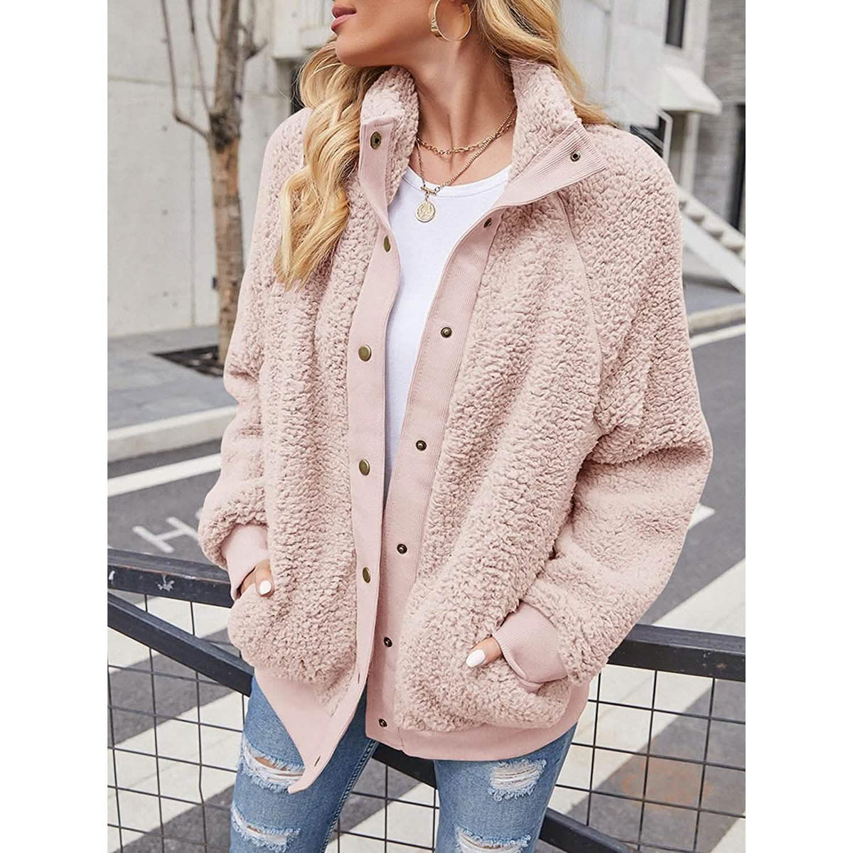 Women's Sherpa Fleece Snap-Button Jacket