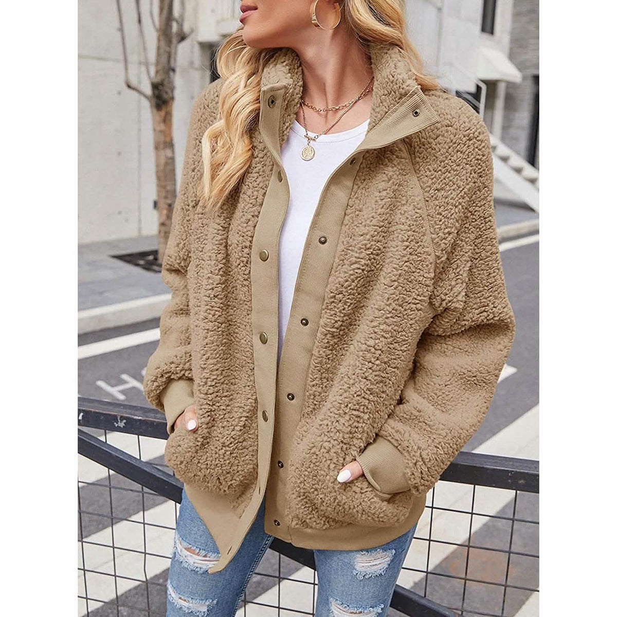 Women's Sherpa Fleece Snap-Button Jacket