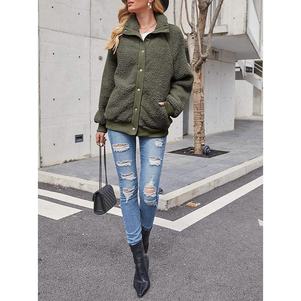 Women's Sherpa Fleece Snap-Button Jacket