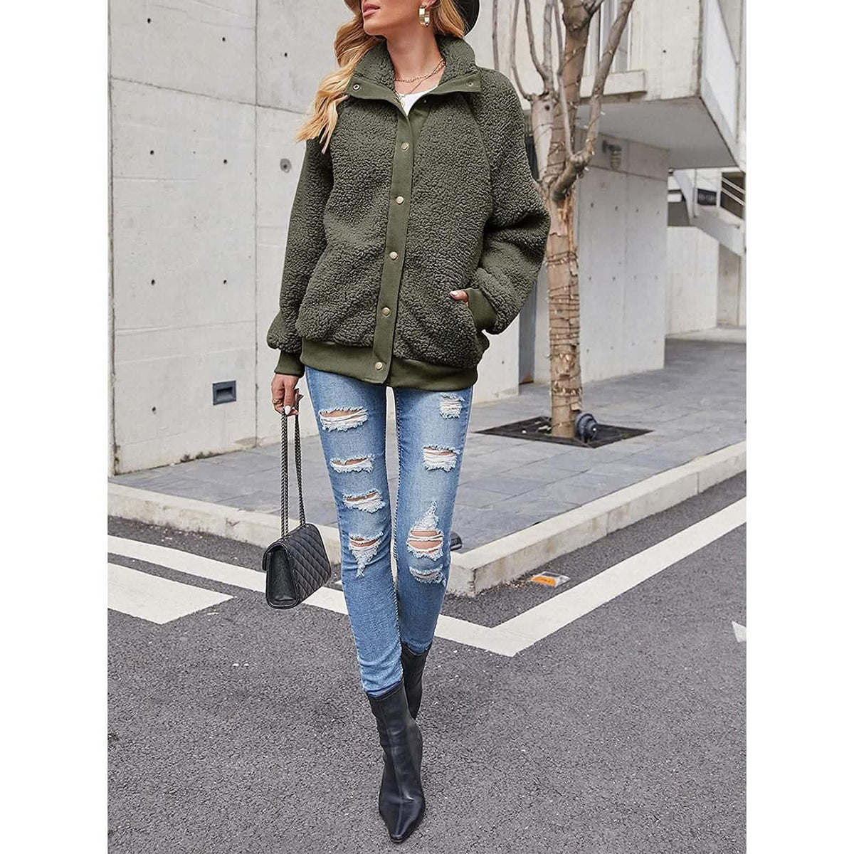 Women's Sherpa Fleece Snap-Button Jacket