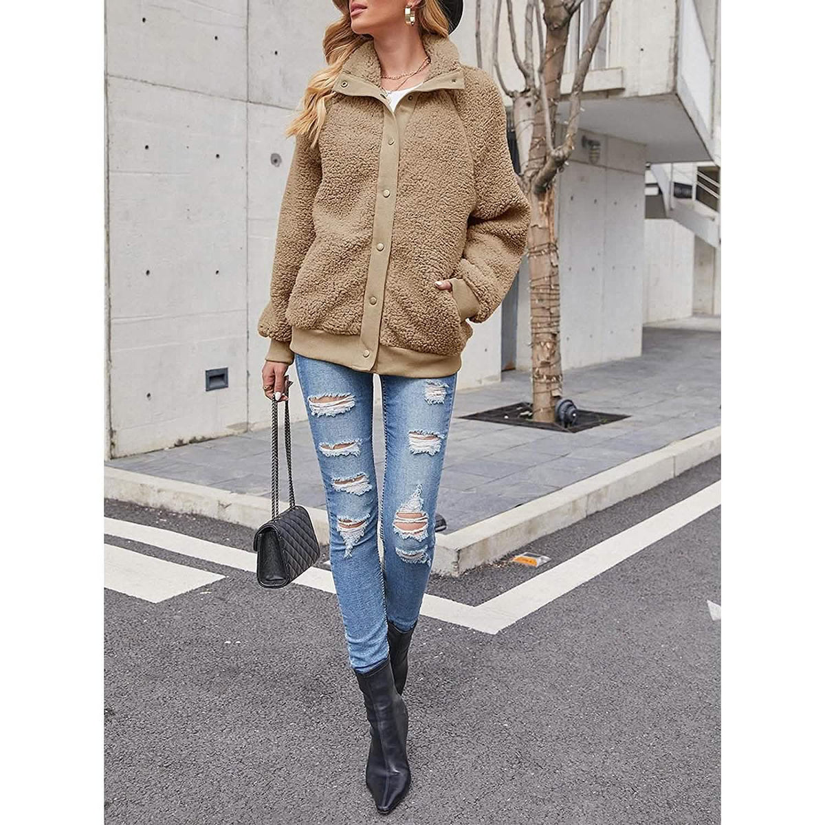 Women's Sherpa Fleece Snap-Button Jacket