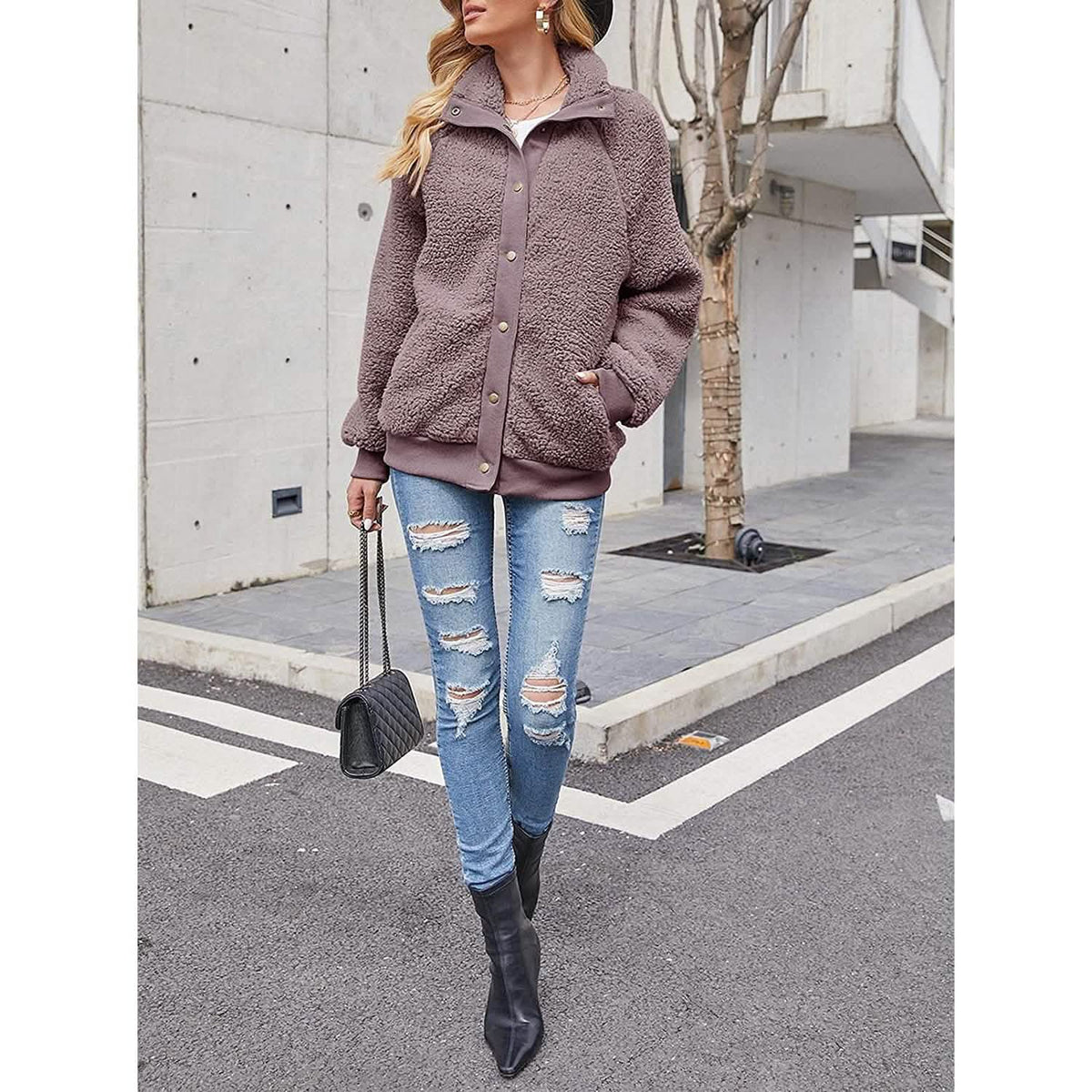 Women's Sherpa Fleece Snap-Button Jacket