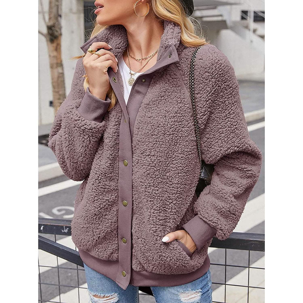 Women's Sherpa Fleece Snap-Button Jacket